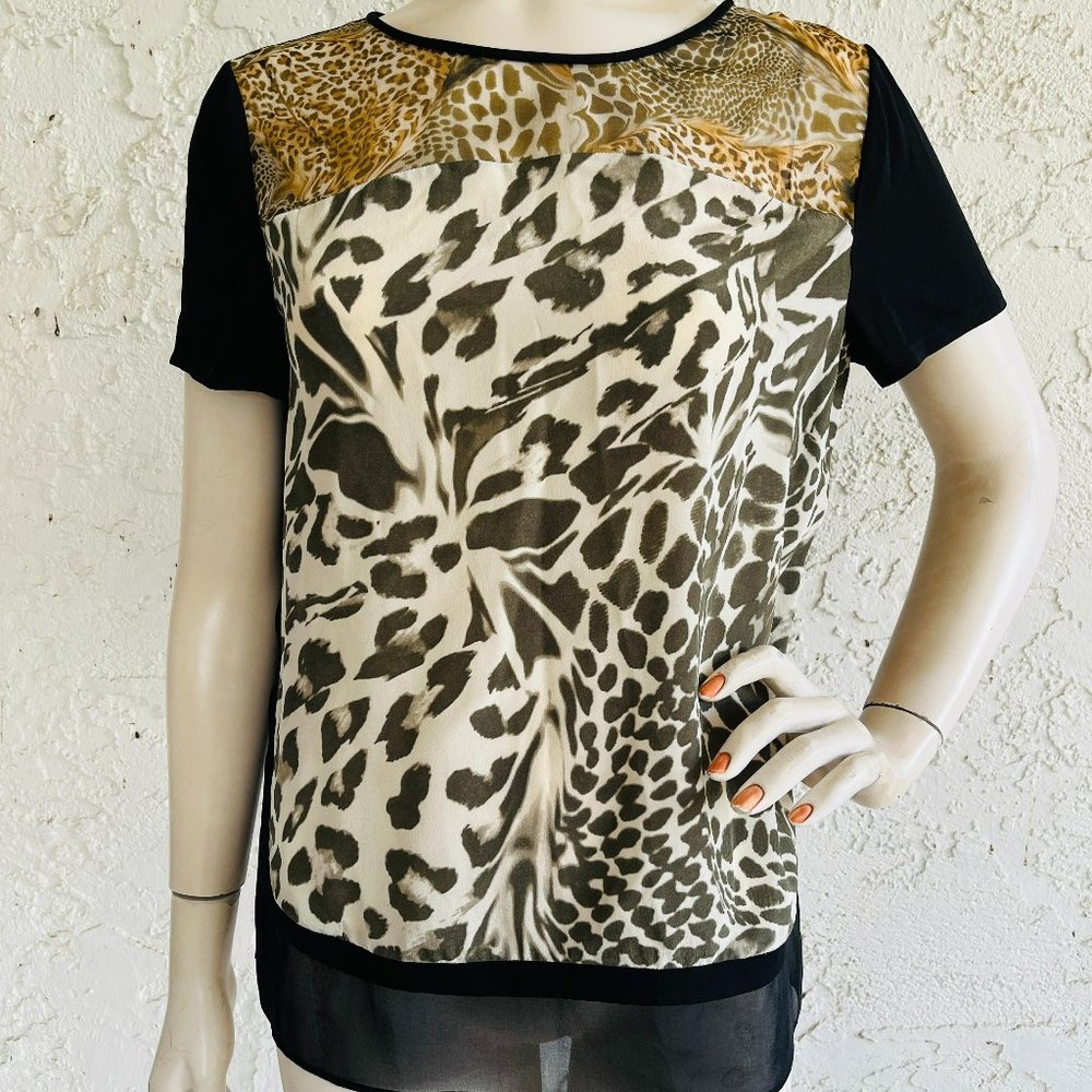 DIANE VON FURSTENBERG 100% Silk Top Animal Print Short Sleeve Size 10